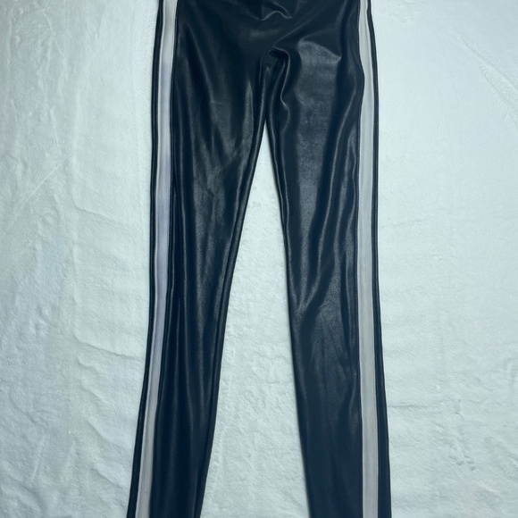 Spanx black faux leather ankle legging white racing stripe size small - Picture 4 of 8